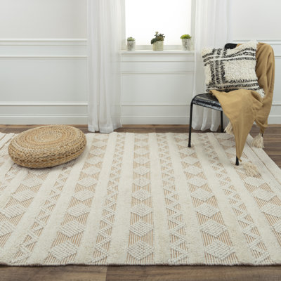 Tapis beige en laine tissé à la main Ferrao