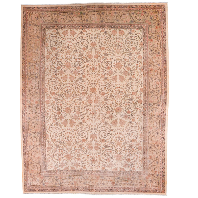 Tapis rétro ivoire et anatolien turc Oushak
