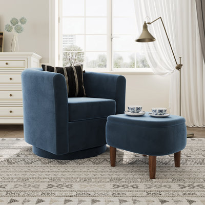 Fauteuil demi-tonneau pivotant rembourré avec repose-pieds avec rangement, petit fauteuil d'appoint de 24,5 po de largeur pour enfants, rotation à 360 °