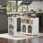 Kitchen Island On Wheels With Extendable Table, Led Lights, Power Outlets, 2 Fluted Glass Doors, Storage Compartment, 3 Open Shelves, White-634416171