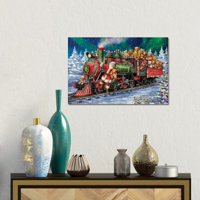 Père Noël train train avec oursons - Giclée sur toile tendue avec châssis