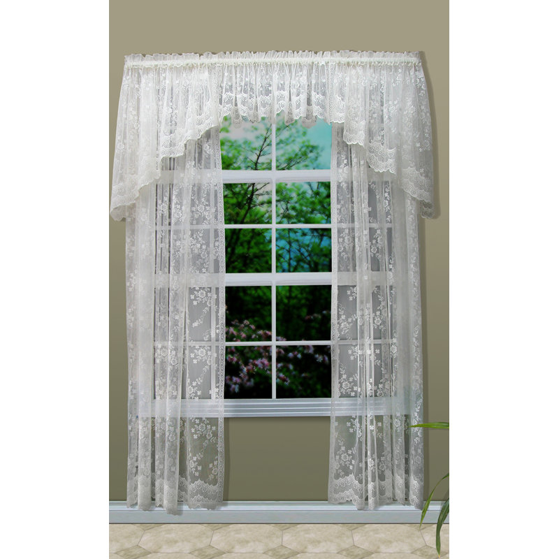 Panneau de rideau simple diaphane à motif floral avec passe-tringle Allyson, Blanc, l 56 po x L 54 po