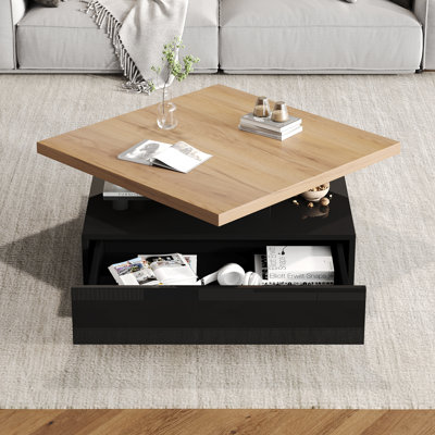 Table basse pivotante carrée 27,5 pouces Celano avec rangement double couche et finition ultrabrillante