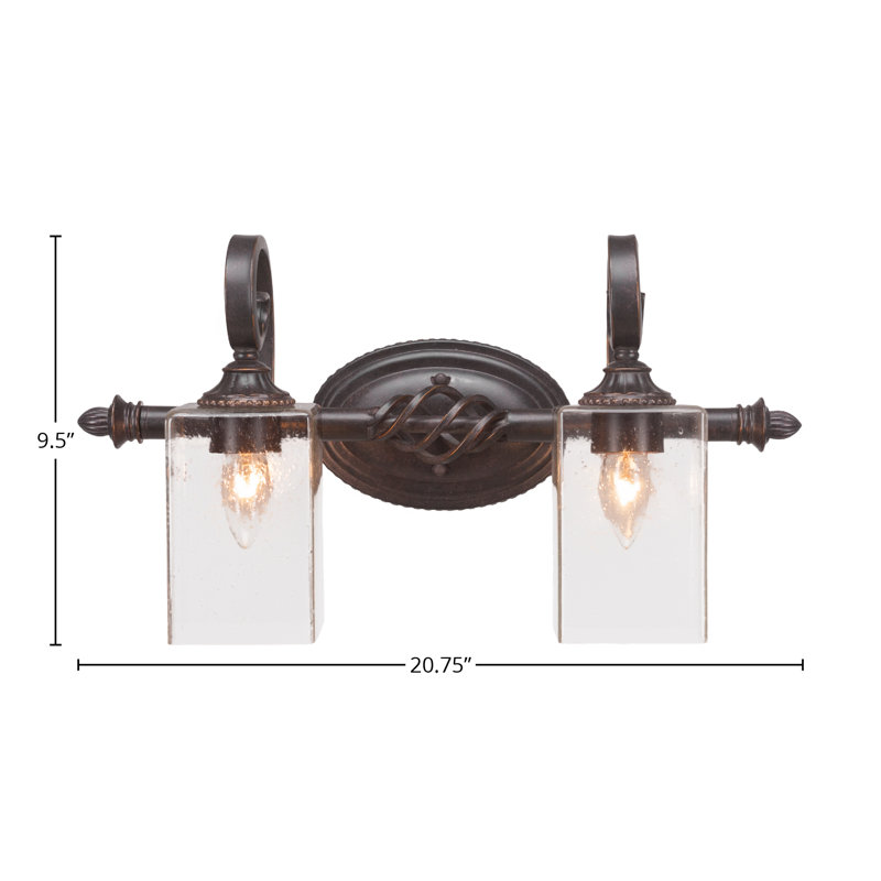 Barre d'éclairage de salle de bain 2 lumières Eleganté au fini granit foncé avec verre carré transparent de 4 po