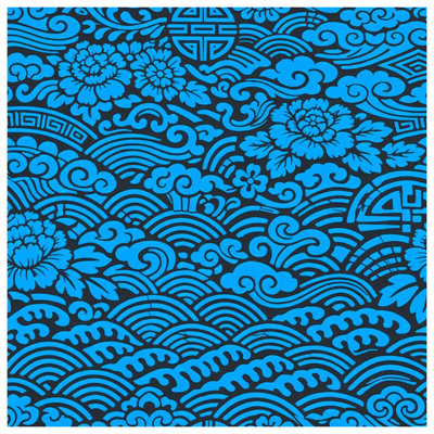 Édredon Blue Asian Floral Waves