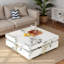 Table basse moderne carrée texturée en marbre avec 4 tiroirs et base suspendue, blanc, 43,3 po