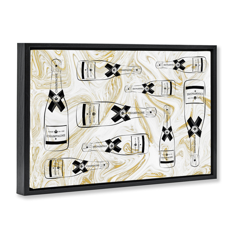 Toile flottante encadrée champagne striée par Martina Pavlova, Noir, noir, noir, noir, H 17 po x l 25 po