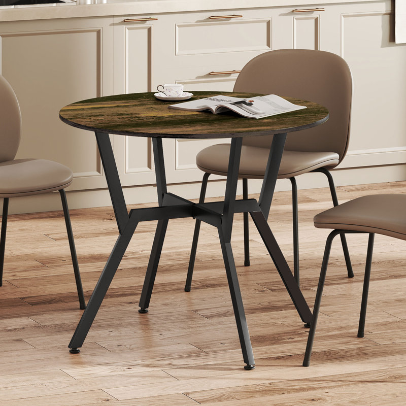 Lamberto Dining Table, Round Kitchen Table with Black Legs, Rustic Brown