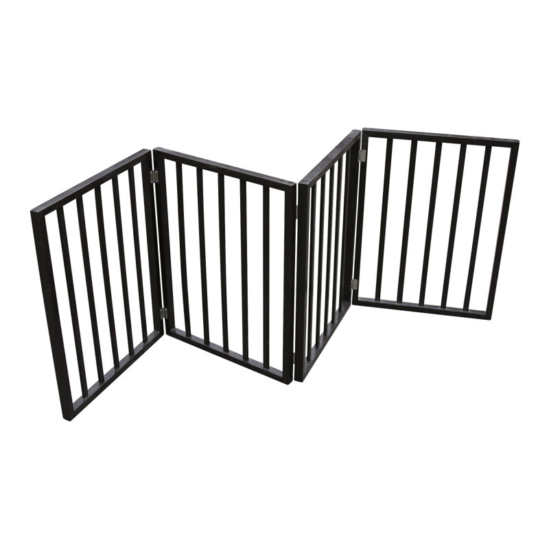 Barrière pour animaux - Barrière pour chiens, portes, escaliers ou maison - Autoportante, pliante, brune, en bois arqué