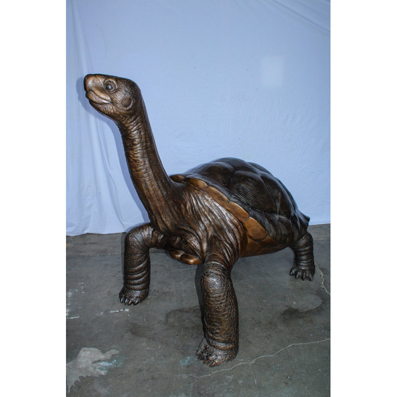 Statue de tortue géante en bronze avec coquille texturée détaillée 66 po x 41 po x H 59 po