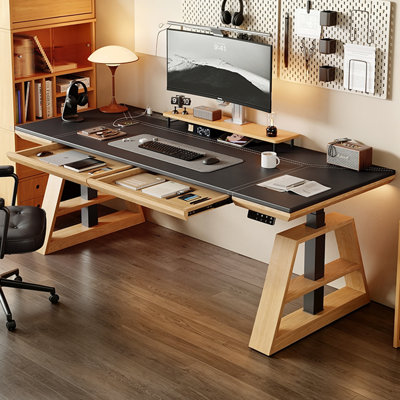Bureau rectangulaire en bois massif avec 2 tiroirs