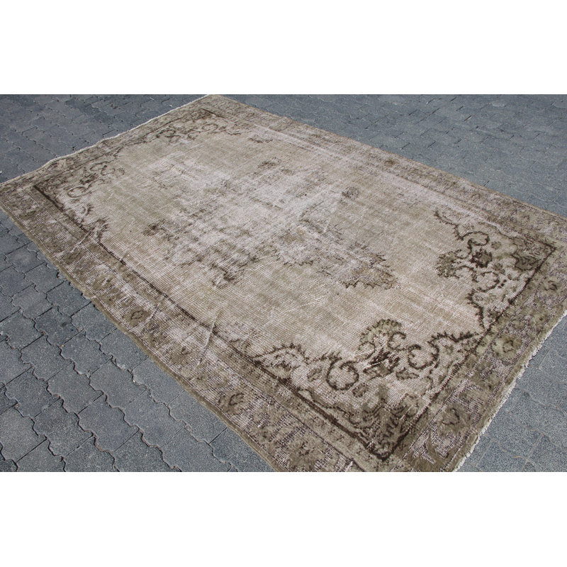 Tapis turc antique brun - grand tapis rétro en relief idéal pour la décoration de salon