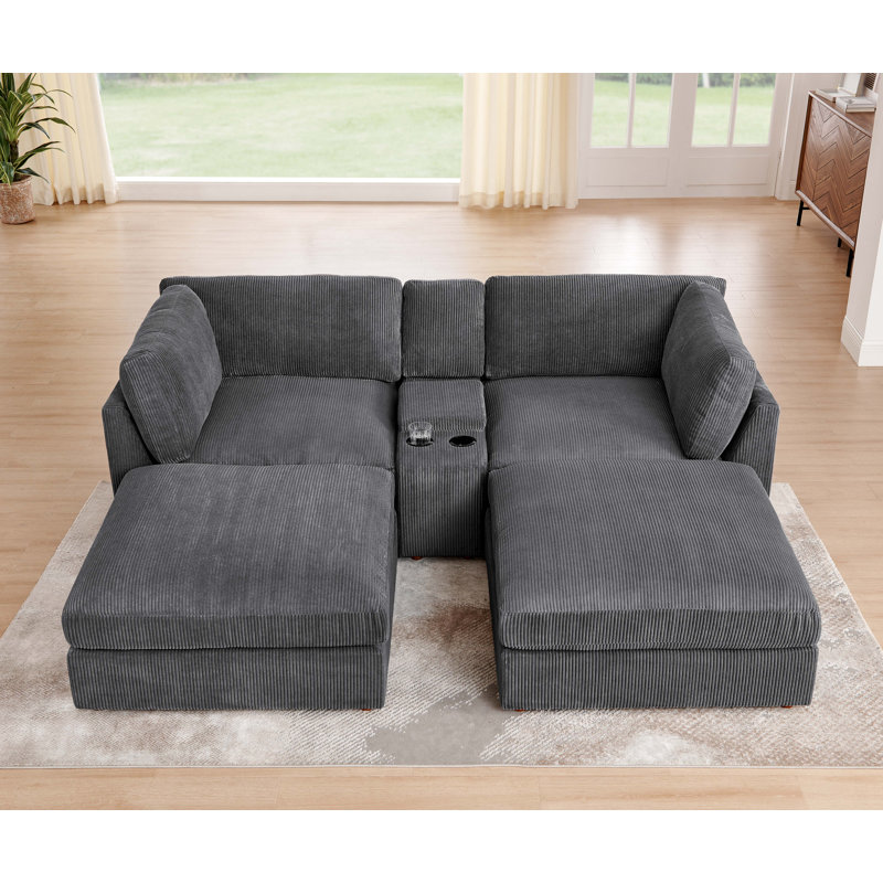 Canapé modulaire en velours côtelé Aroonshire, Gris foncé