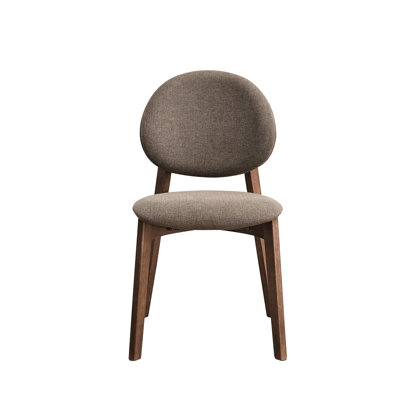 2pcs Brown Linen Dining Seats - Foam Back Cushions Attractive Walnut Finish Side Chairs Padding Stylish Accents