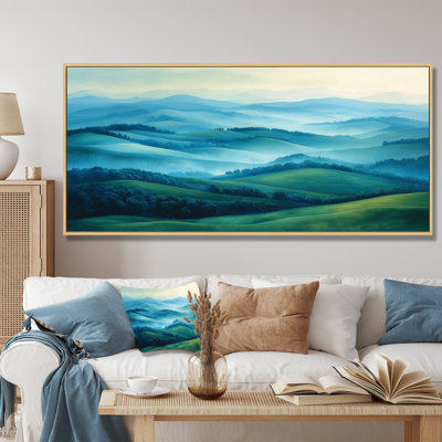 Countryside Rolling Hills In The Mist I - Countryside Framed Canvas Print