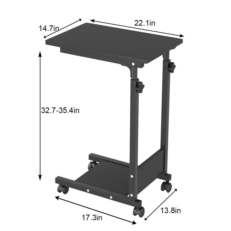 Adjustable Height C Table Sofa Side Bedside Table With Wheels, Hospital Bed Table Rolling Tray With Storage, Mobile Computer Desk Laptop Table For Home Use
