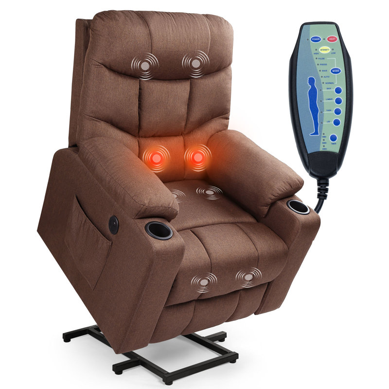 Upholstered Heated Massage Chair, Brown 100% Polyester
