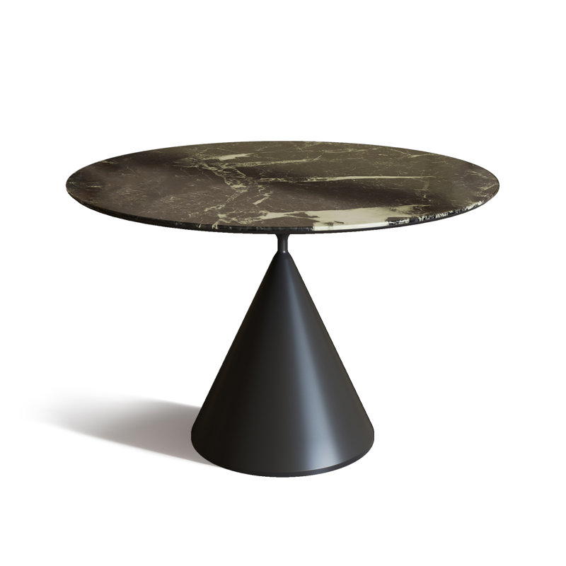 Round Dining Table With Sintered Stone Tabletop, Black