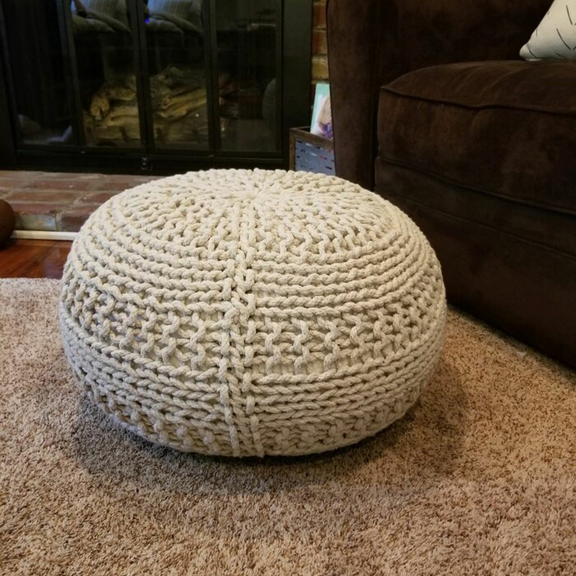 Telauges 20 Round Pouf Ottoman Dakota Fields Fabric: Beige Cotton