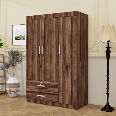 Armoire-penderie élégante à 3 portes avec tiroir verrouillable, tiges de suspension doubles et rangement spacieux