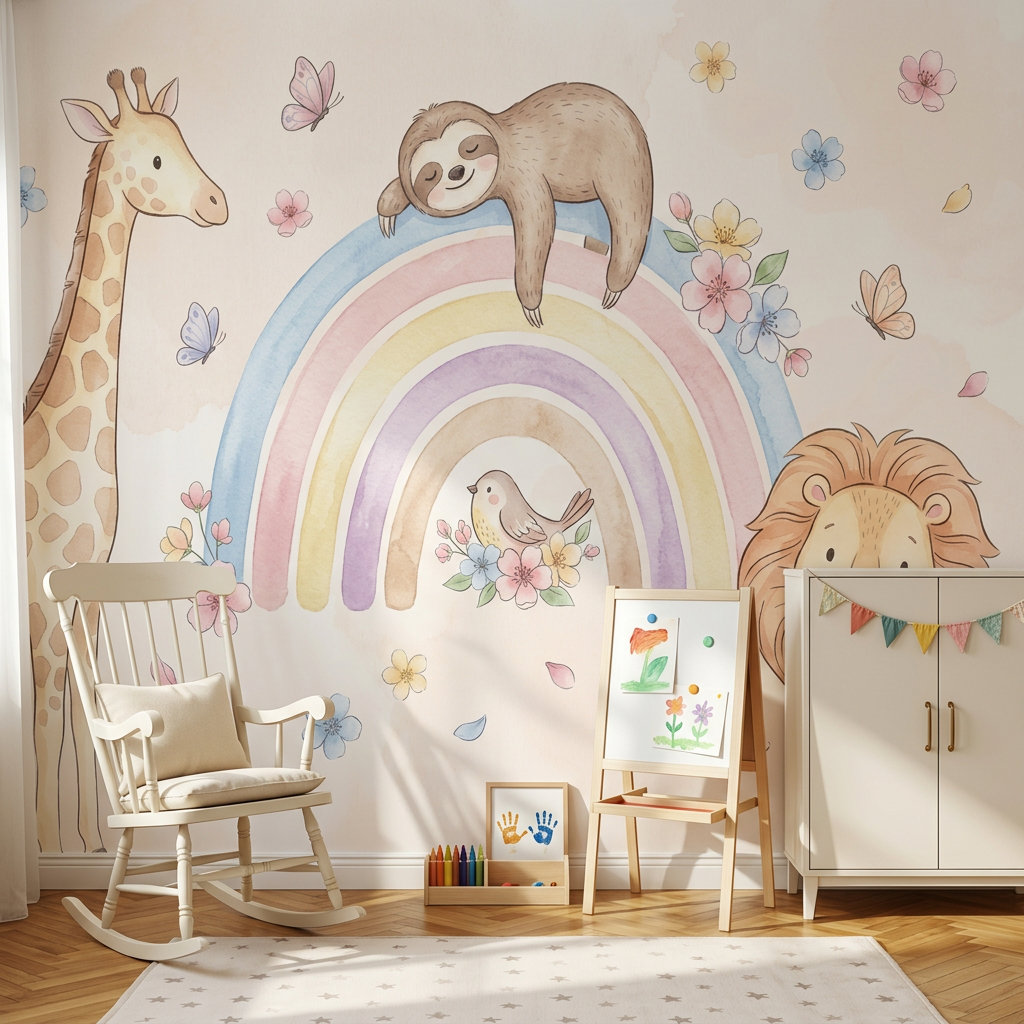 Lark Manor™ Nursery Wallpaper Pastel Rainbow Wall Mural | Wayfair