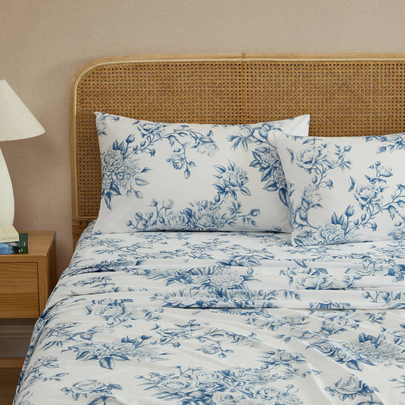 HLC.ME Rose Toile Floral Bed Sheets - Wrinkle Resistant & Ultra Soft - Fits Mattresses up to 15 Inches Deep (Sage Green)