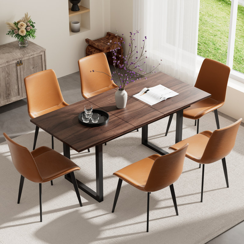 Ensemble de table de salle à manger 70,86 po à rallonge pour 4 à 6 personnes, Brun / Noir, 7, Brun / Noir