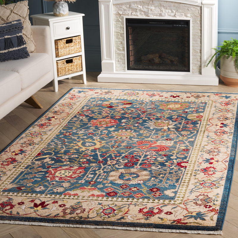 Tapis performance oriental Kurtz, Carré 6 pi 7 po, Ivory/Blue