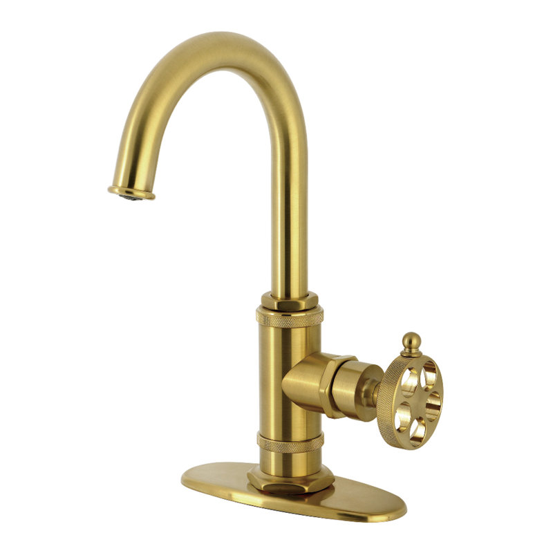 Kingston Brass Wendell Single-Handle 1-Hole Deck Mount Bar Faucet with Knurled Handle, Brushed Brass