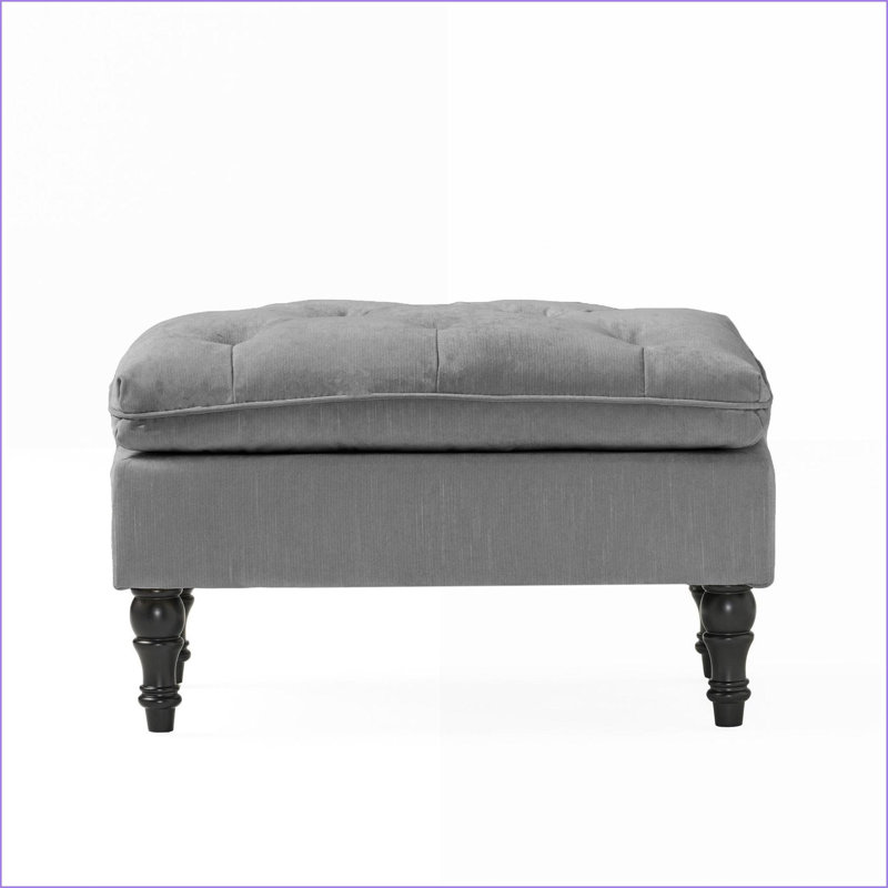 Repose-pieds avec coussin Capitonnage à boutons | Sièges supplémentaires pour salon contemporain | Noir | Pieds en bois