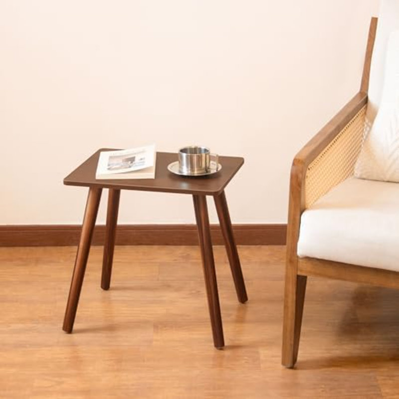 Petite table d'appoint de style moderne du milieu du siècle, idéale pour le salon ou le lit. Table de chevet en bois massif, couleur noyer brun, parfaite pour la chambre, le bureau ou les petits espaces.