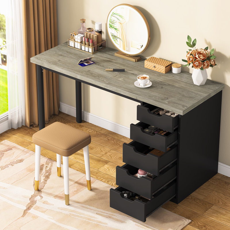 Bureau 47 po avec 5 tiroirs, Gris / Noir