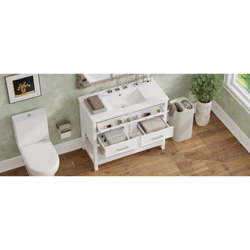 Élégant meuble-lavabo multifonctionnel avec lavabo en céramique de conception moderne, idéal pour les mises à jour pratiques et élégantes