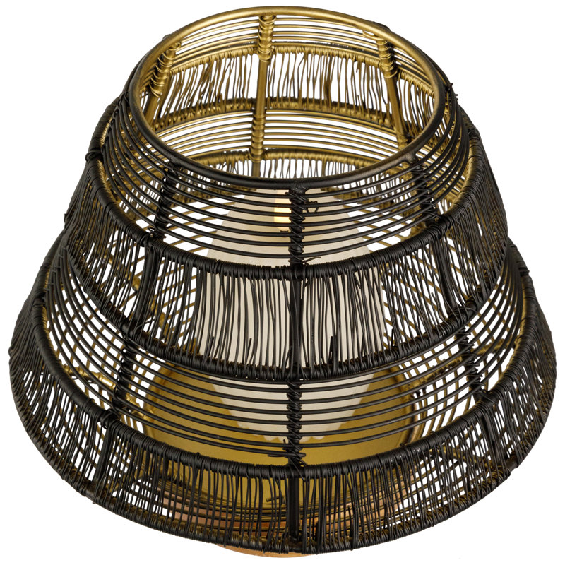 Small Woven Iron Pillar Candle Holder With Wooden Base - - Black, 7.25" H x 8.5" W x 8.5" D