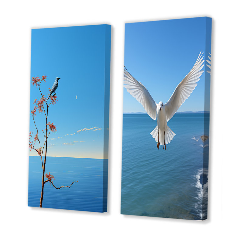 «Seagull Costal Horizon», ensemble de 2 reproductions d'art mural côtier, Toile tendue, H 40 po x l 41 po