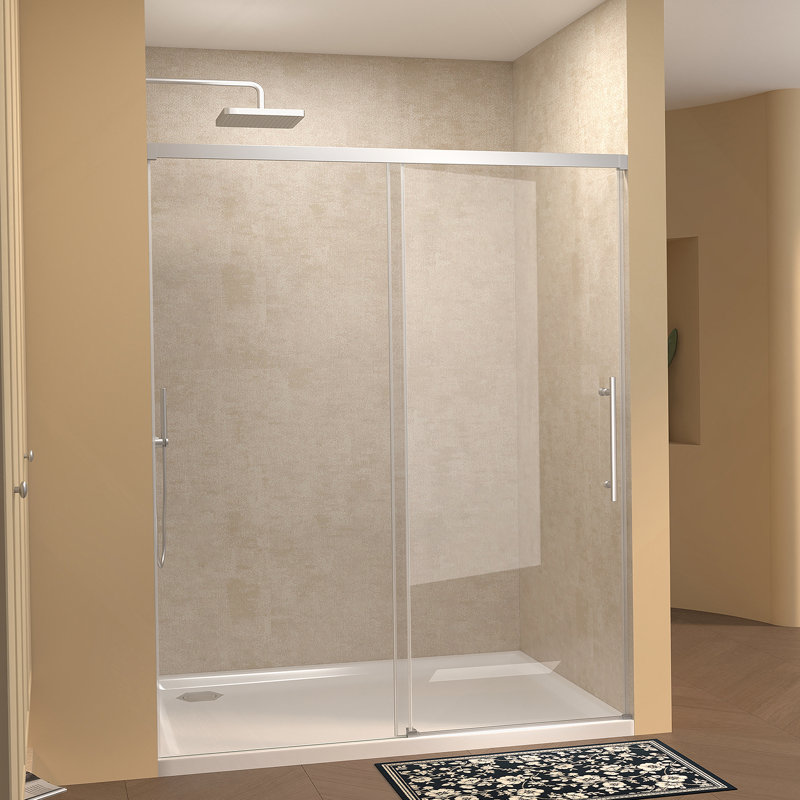 48" Width X 72"Height Single Sliding Shower Door,5Mm Fixed Glass And 6Mm Sliding Glass Frameless , Clear Tempered Glass, Stainless Steel Handle,Chrome