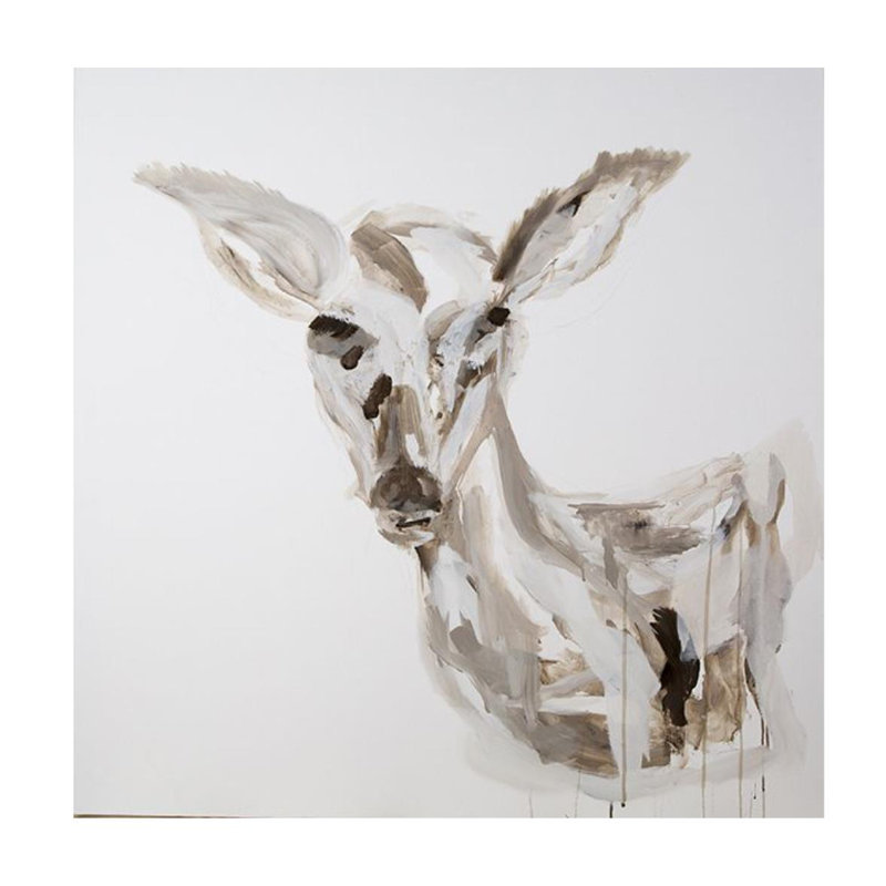 «Deer Head Study I» par Mia Malcolm Studio - Peinture, H 30 po x l 30 po x 1,5 po, Image au pinceau gel