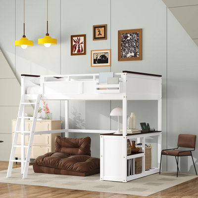 Queen Platforms Loft Bed With Built-In Desk
