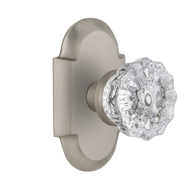 Plaque Cottage avec bouton de porte en cristal, Nickel satiné