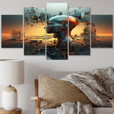 «AI Robot Dreams Of Singularity II» - Art mural sur toile robot - 5 panneaux