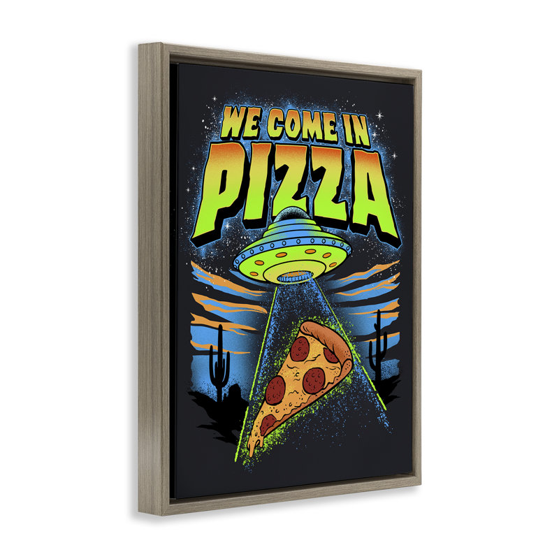 Cadre flottant We Come In Pizza Aliens, design par Jedco Brands, Inc., Cadre flottant orme Montalcino, H 21 po x l 17 po