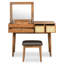 Ensemble coiffeuse 43,3 "en bois avec miroir rabattable et tabouret, coiffeuse avec trois tiroirs et espace de rangement