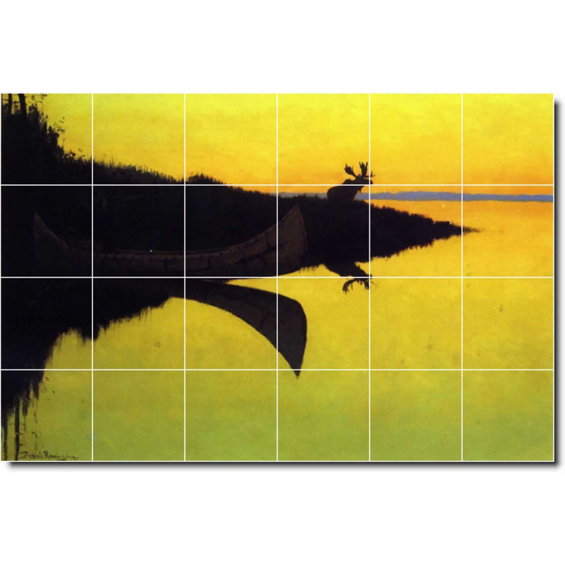Carreau de céramique décorative 25,5 po x 17 po 4,25 po x 4,25 po, Frederic Remington, peinture de paysage W07326