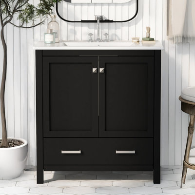 Meuble-lavabo noir 30 po avec lavabo simple