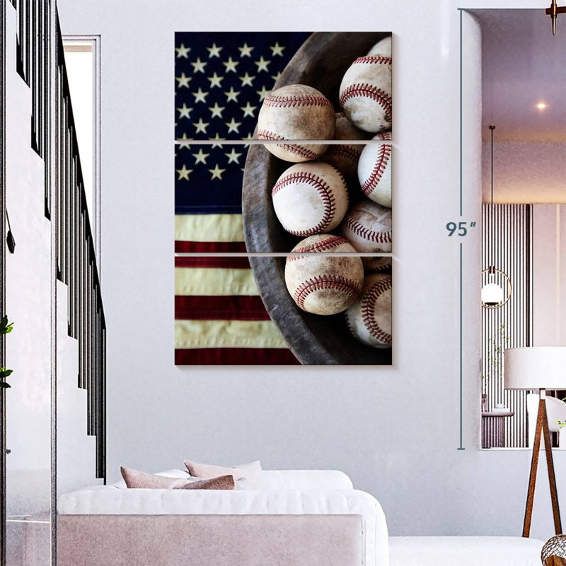 Sireci Vintage American Baseballs, 74" H x 48" W