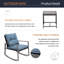 Ensemble bistro 3 pièces Ebern Designs Ensemble de patio avec 2 chaises berçantes en osier noir assorties à des coussins bleu de cobalt et 1 table à plateau en verre pour Countyard, près de la piscine