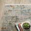 Tapis rectangulaire abstrait tissé à la machine en beige / or / bleu-373204249