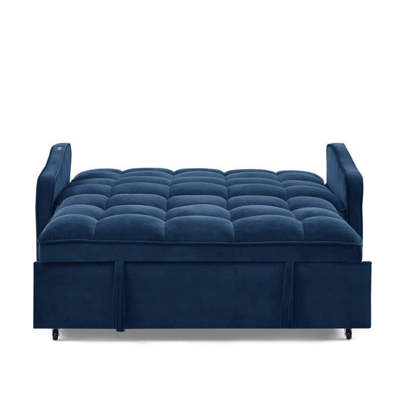 Lit avec lit escamotable, dossier réglable, charge, velours bleu, 2 pour le salon et la chambre à coucher, Bleu