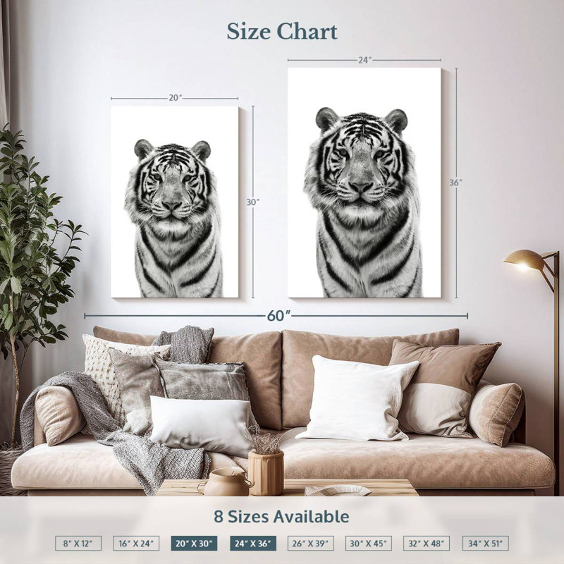 Brampt Monochrome Bengal Tiger, 36" H x 24" W
