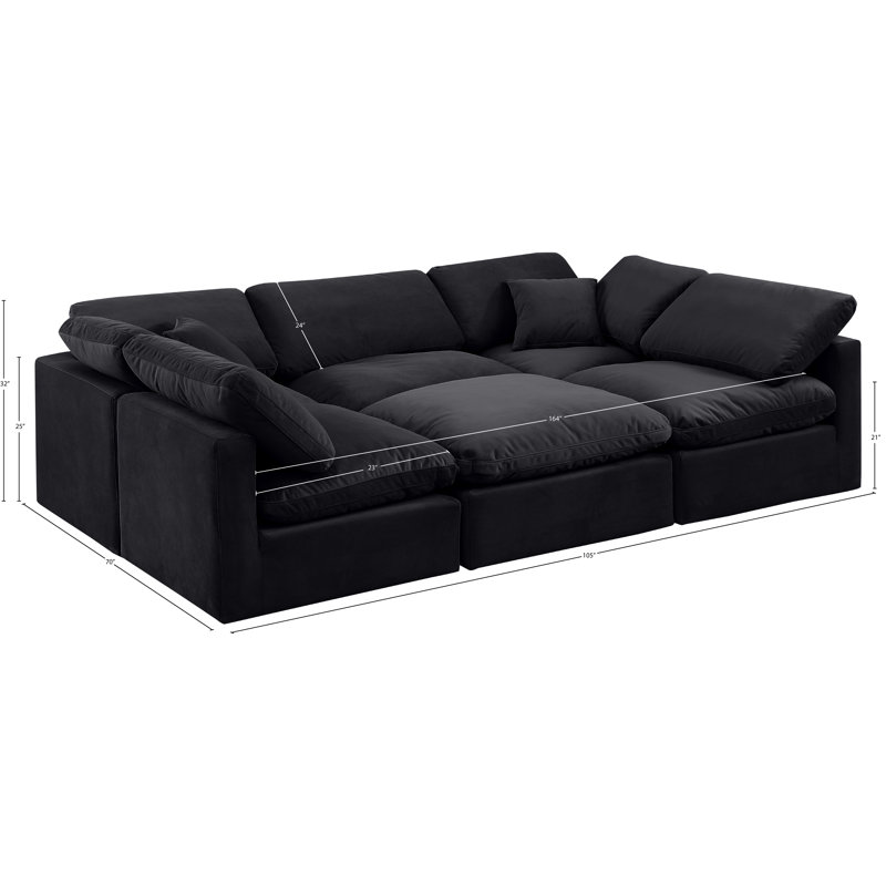 Itala Velvet U-Shaped Sectional Reversible, Black Velvet